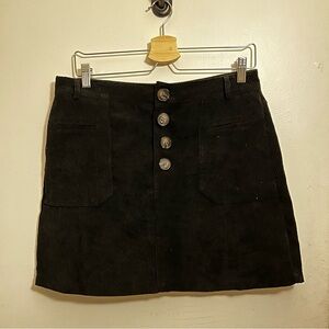 Black Corduroy Button-Front MiniSkirt